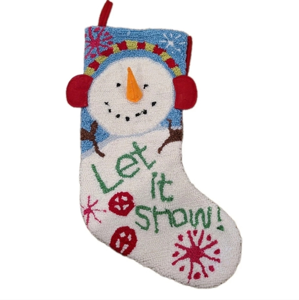 3D Christmas Stocking Hooked Needlepoint Snowman Let It Snow